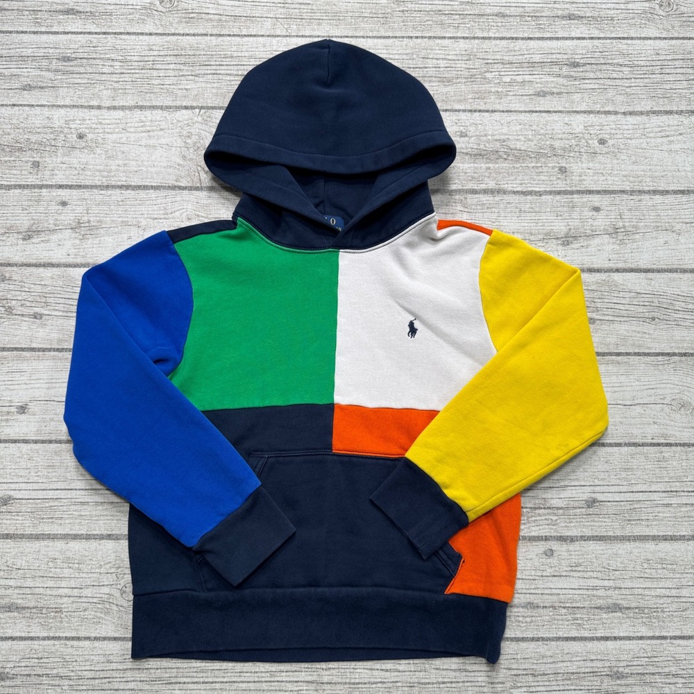 Polo Ralph Lauren Hoodie Boy's Medium Colorful Patchwork Pullover Sweatshirt